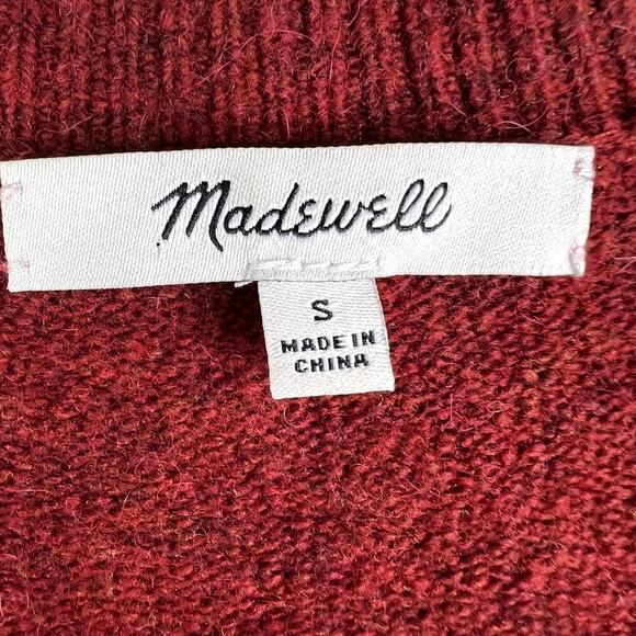 Madewell Faux Wrap Front Knit Pullover Sweater Heather Scarlet Red V-Neck SMALL - Picture 2 of 5